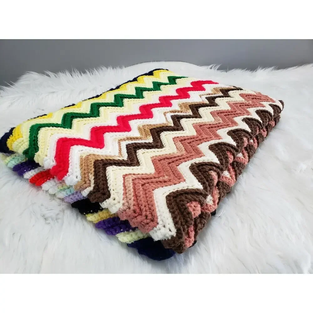 Vintage retro 70s afghan granny blanket colorful‎ rainbow decor nursery